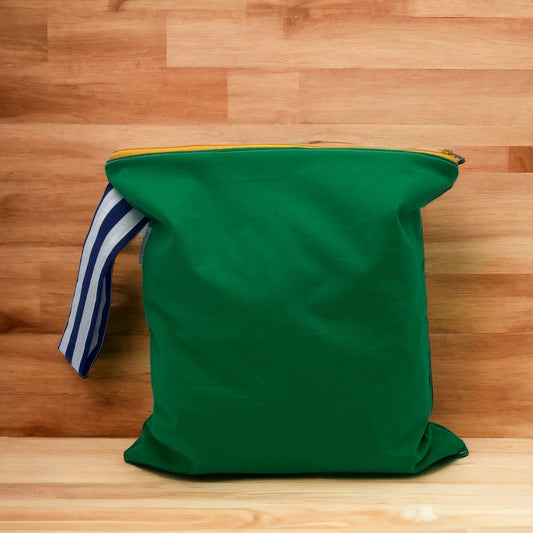 Large Wet Bag with Handle Green Solid and Stripes