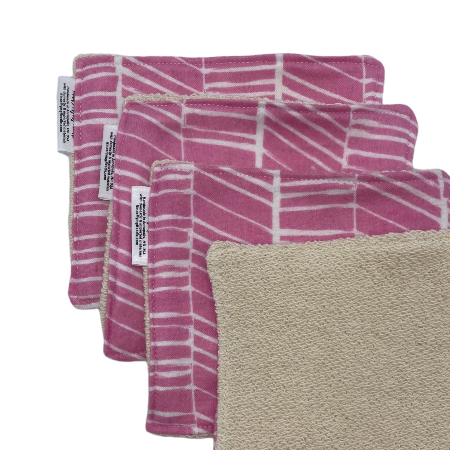 Wash Cloths - Minis - Herringbone on Pink