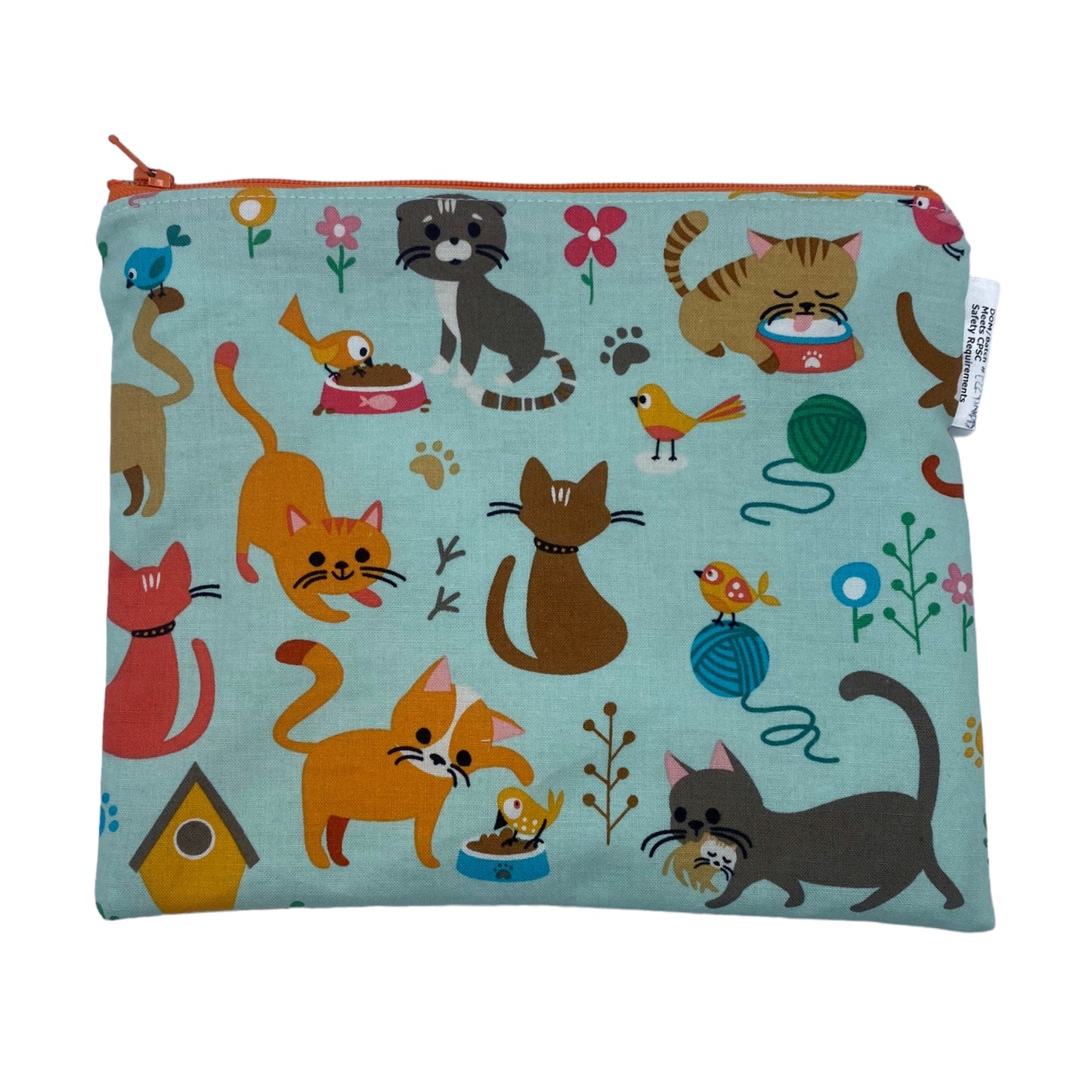 Sandwich Sized Reusable Zippered Bag Cats and Birds