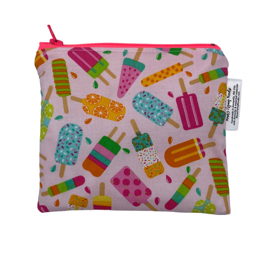 Toddler Sized Reusable Zippered Bag Popsicles Ovals on Pink Combo Print