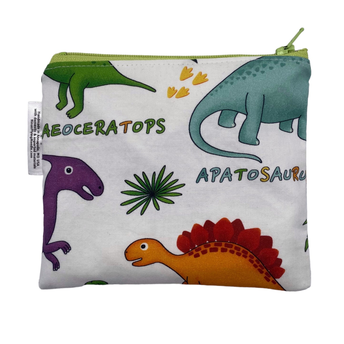Toddler Sized Reusable Zippered Bag Dinosaurs with Names
