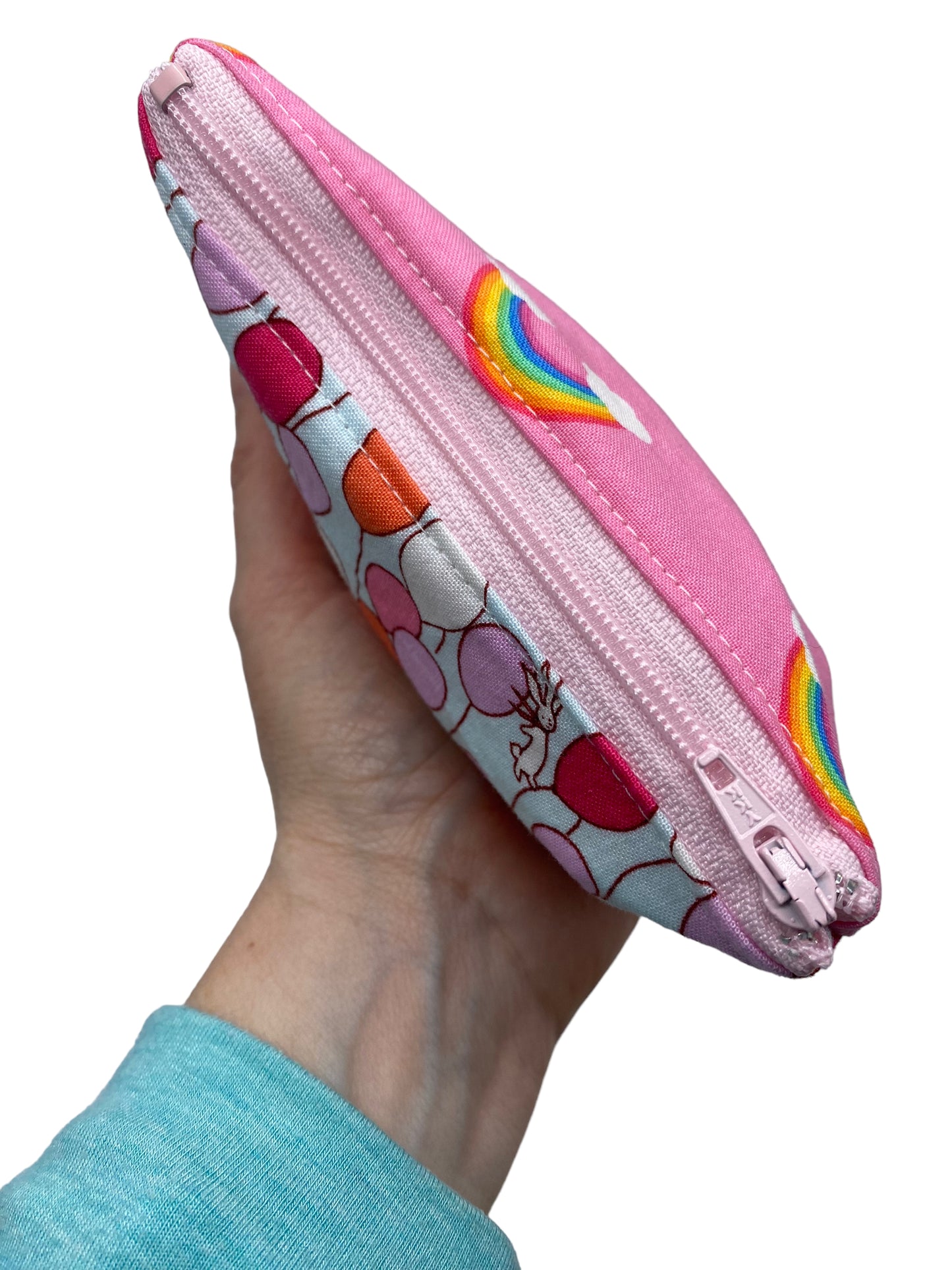 Toddler Sized Reusable Zippered Bag Rainbows Bunnies Balloons Combo Print