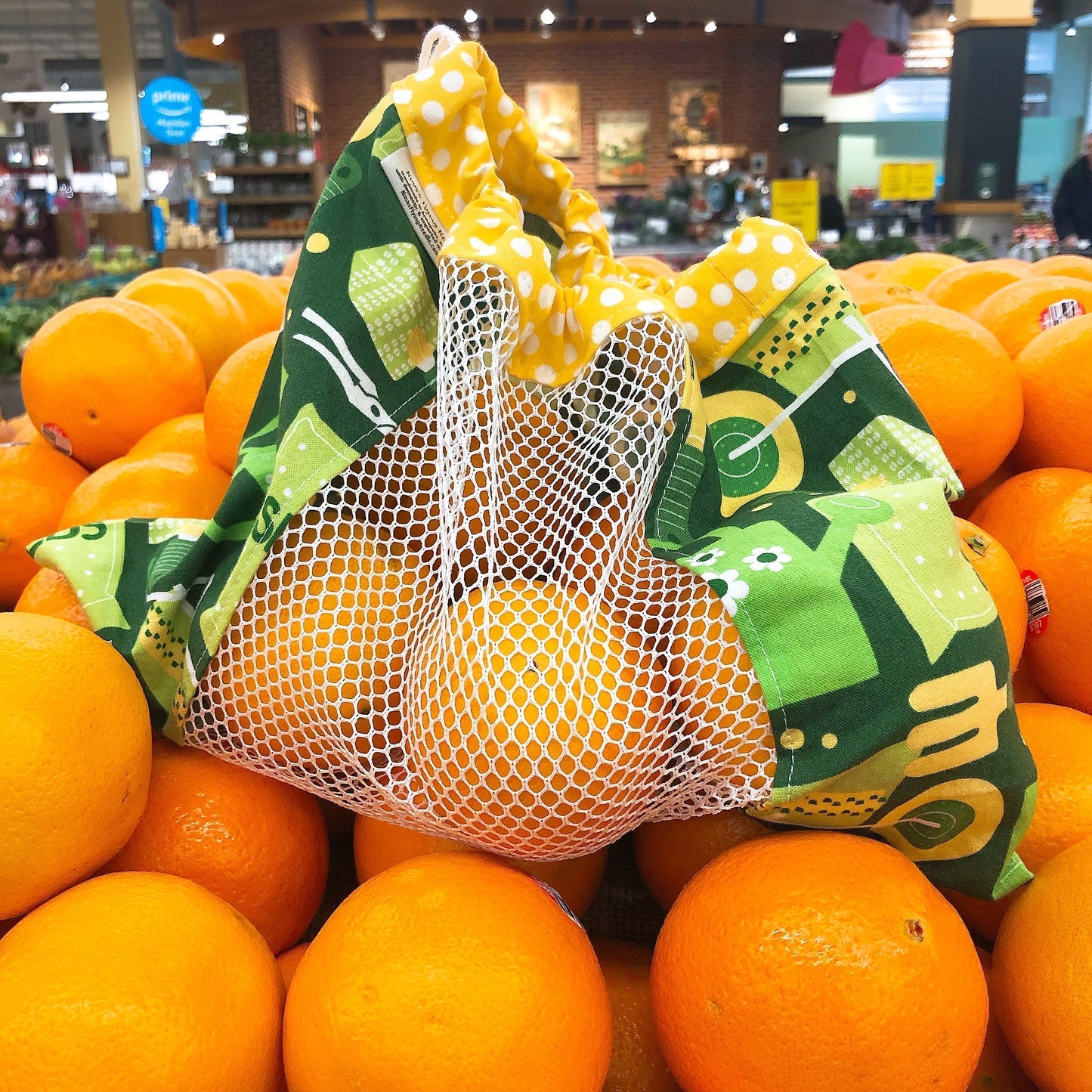 Medium Produce Bag Floral Orange and Yellow