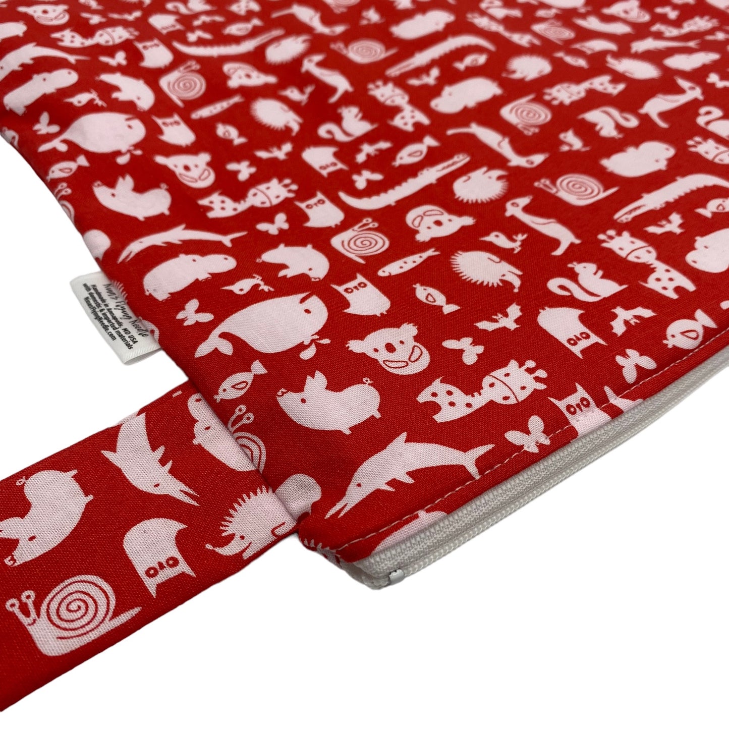 Large Wet Bag with Handle Animals on Red