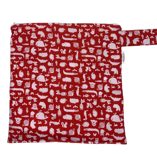 Large Wet Bag with Handle Animals on Red