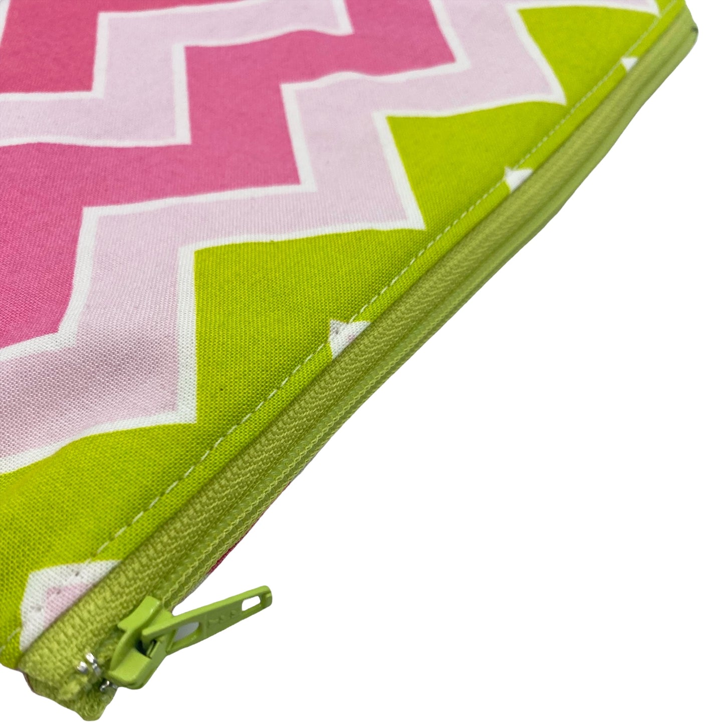 Snack Sized Reusable Zippered Bag Chevron Pink Green