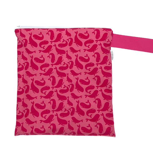 Large Wet Bag with Handle Whales on Pink