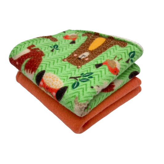 Wash Cloth - Regular - Forest Creatures and Solid Orange
