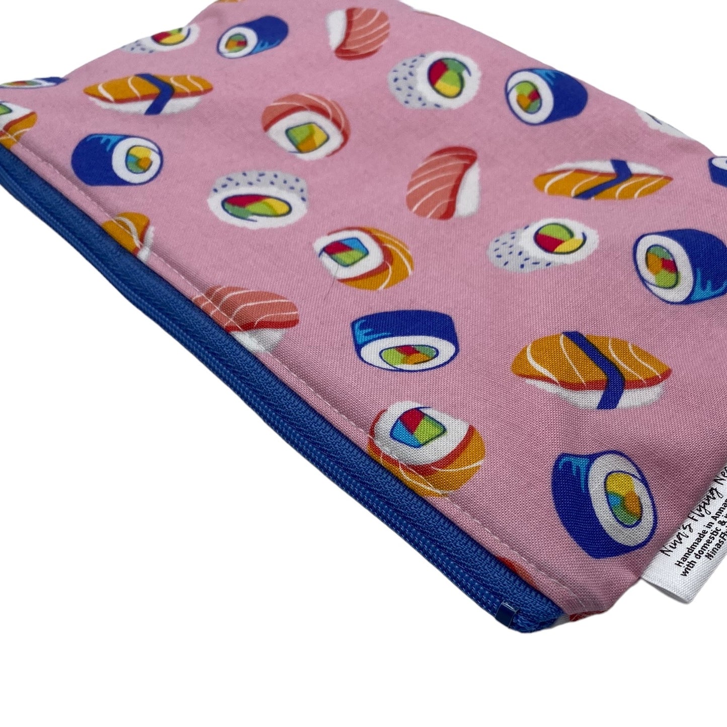 Snack Sized Reusable Zippered Bag Sushi on Pink