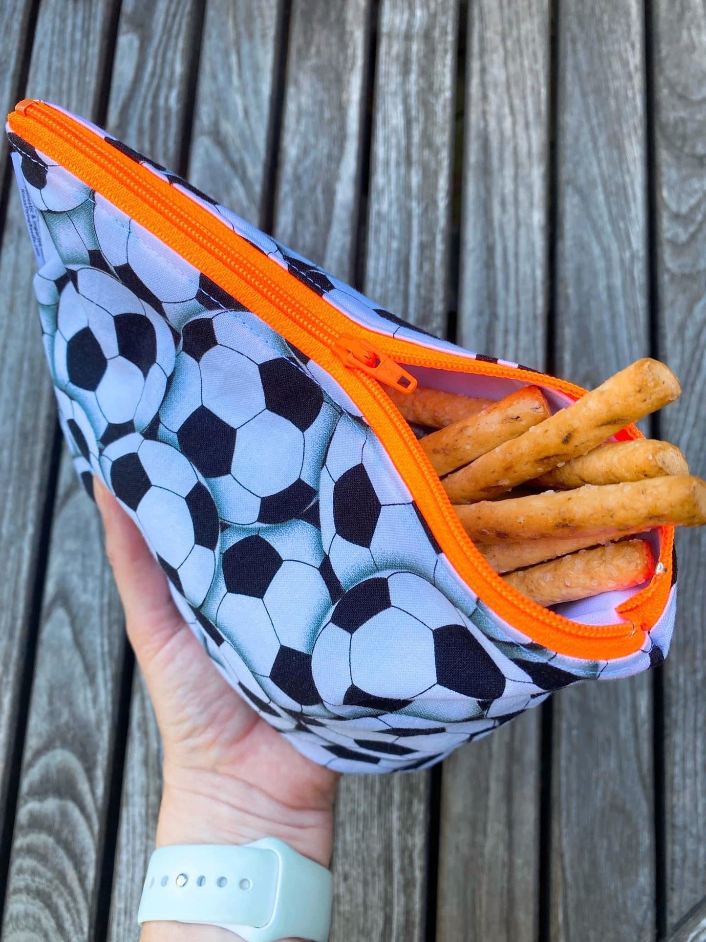 Sandwich Sized Reusable Zippered Bag Anchors on Orange