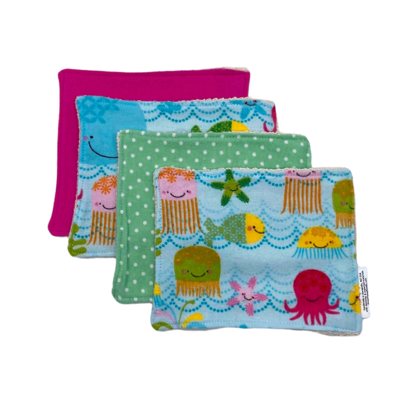Wash Cloths - Minis - Underwater Creatures, Solid Pink, Polka Dots