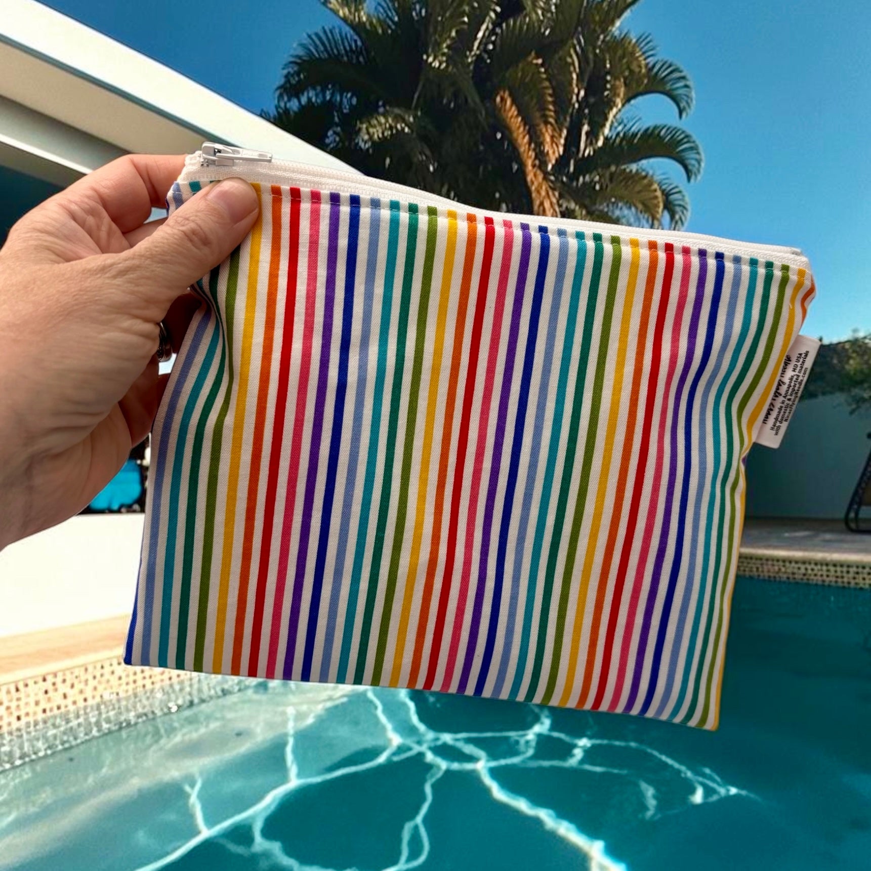 Sandwich Sized Reusable Zippered Bag Stripes Rainbow