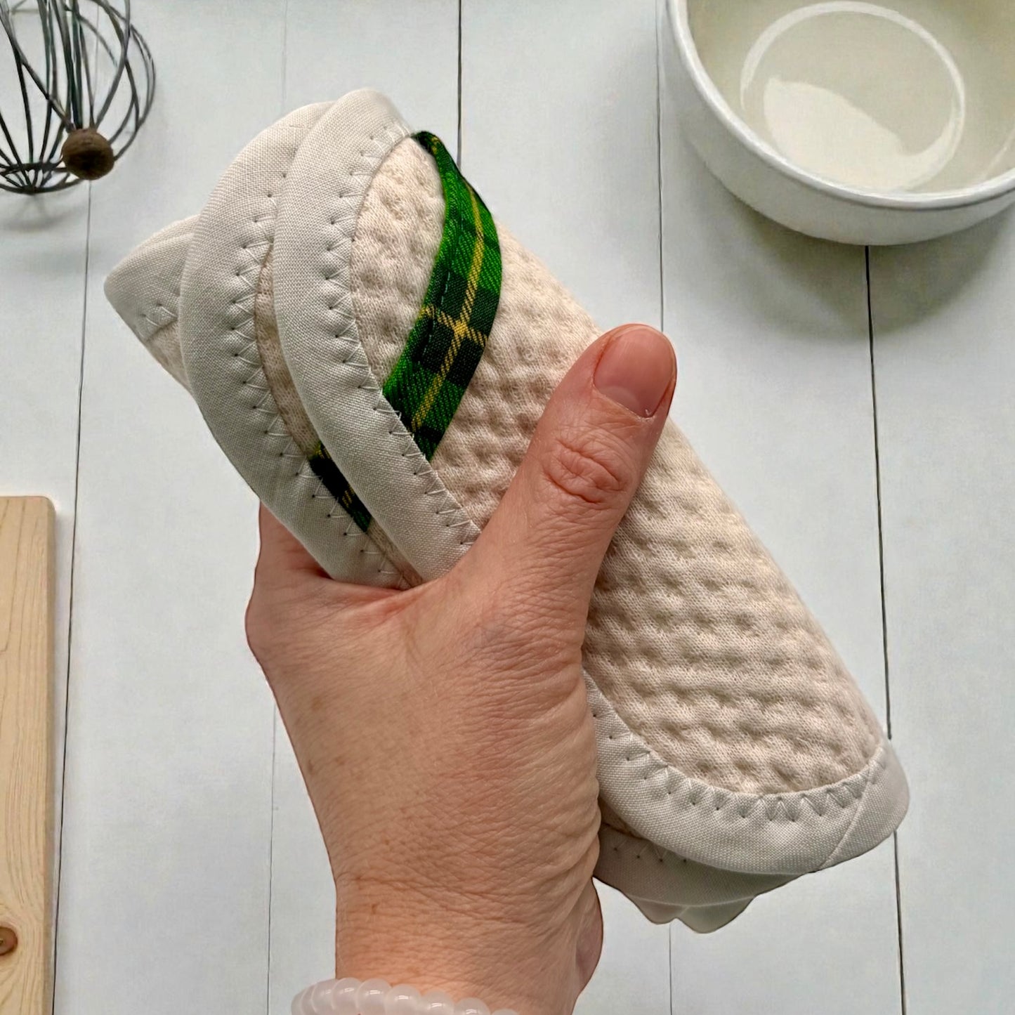 Set of 2 TINY Reusable Paper Towels - Off White with Plaid