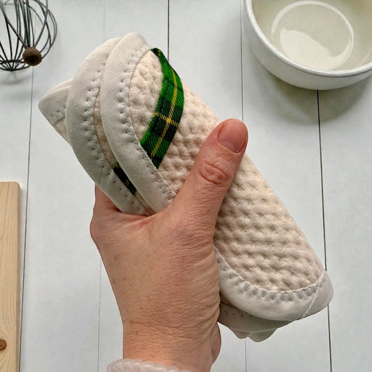 Set of 2 TINY Reusable Paper Towels - Off White with Plaid