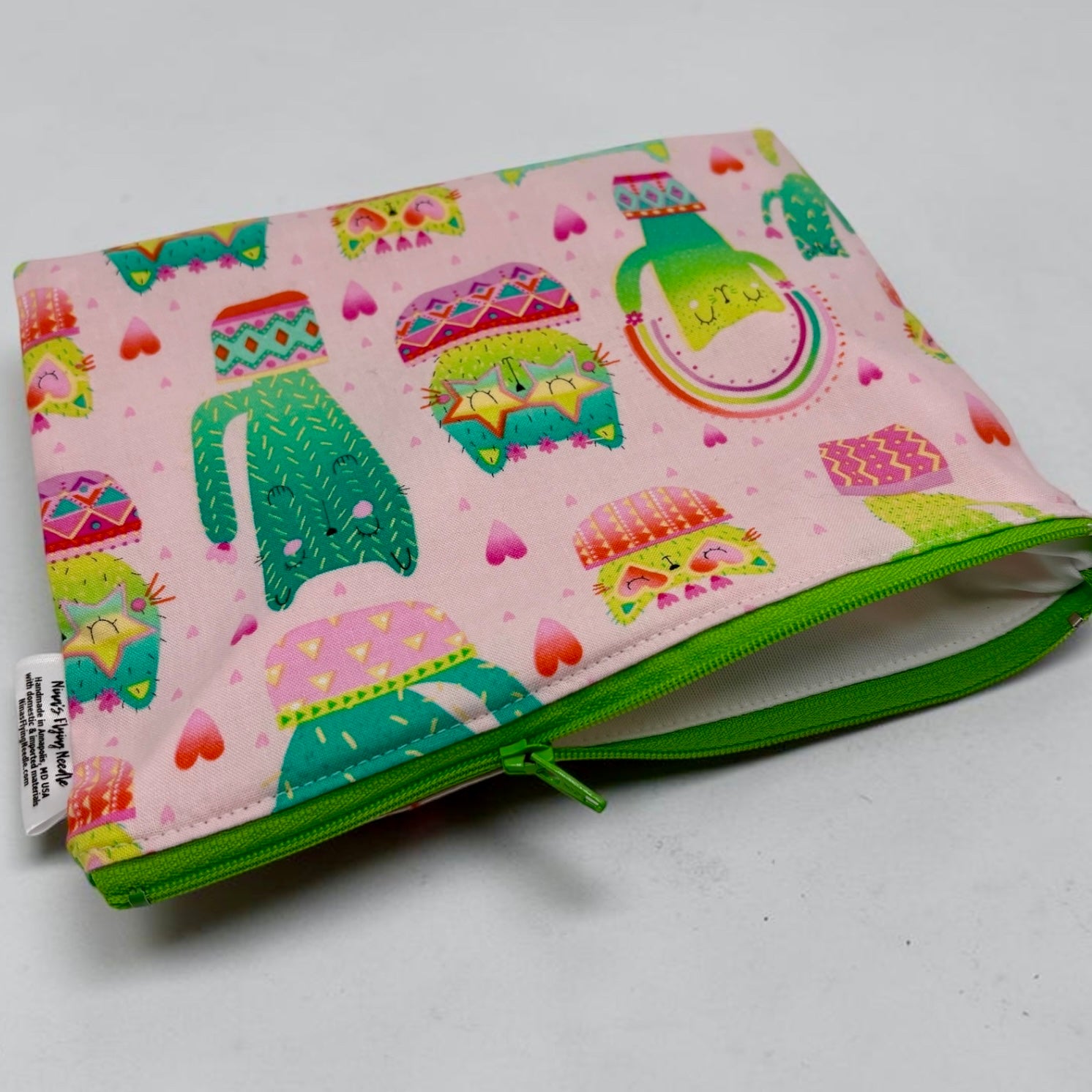 Sandwich Sized Reusable Zippered Bag Cactus Cats
