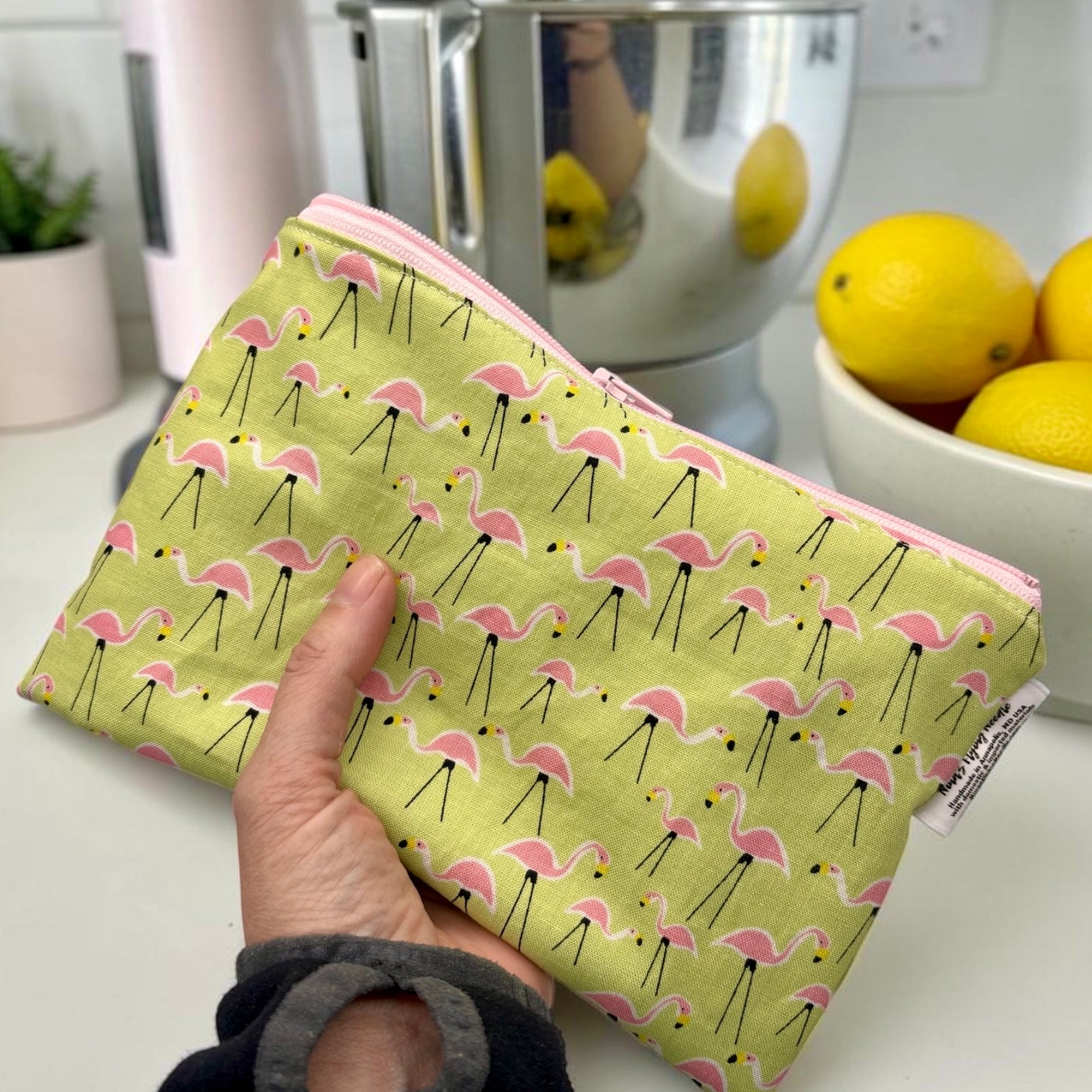 Snack Sized Reusable Zippered Bag Flamingos Garden