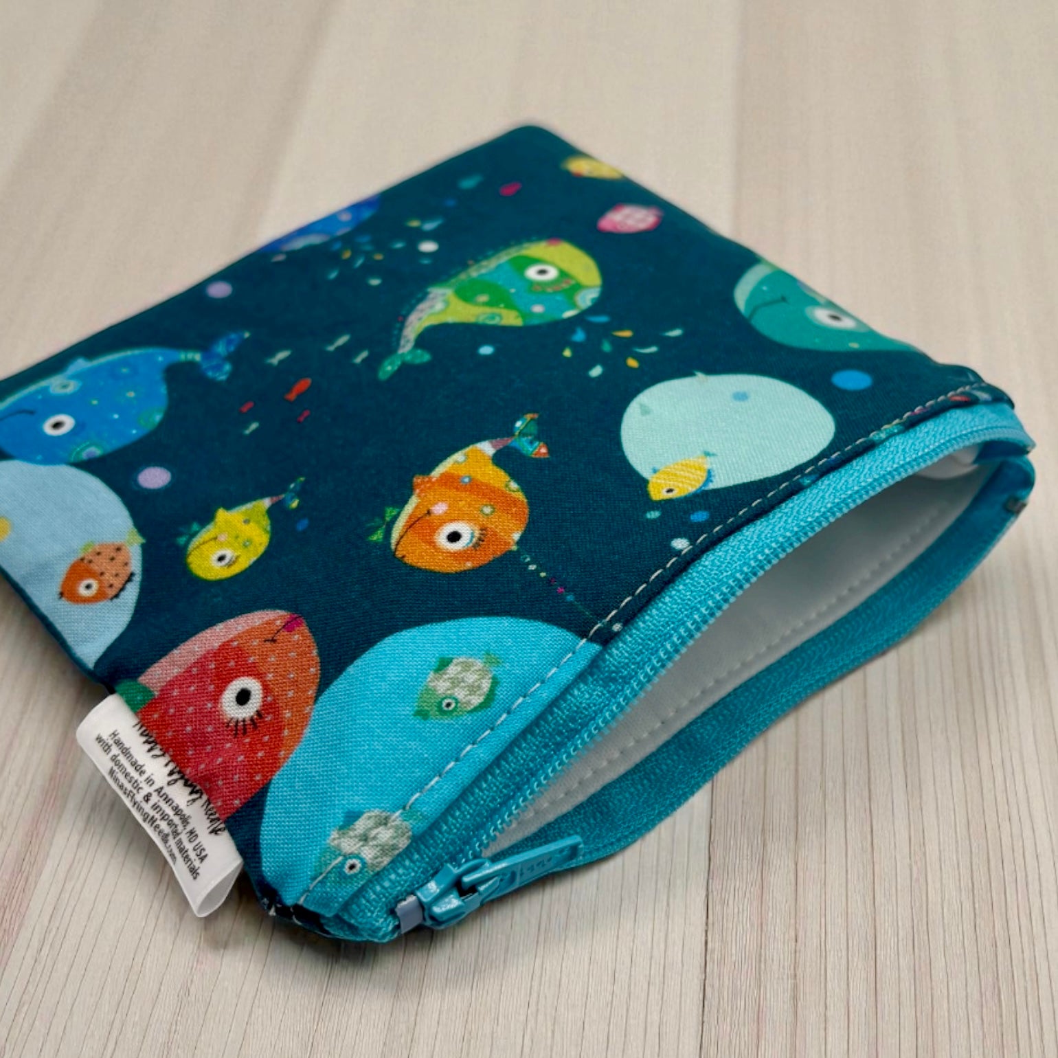 Toddler Sized Reusable Zippered Bag Whales