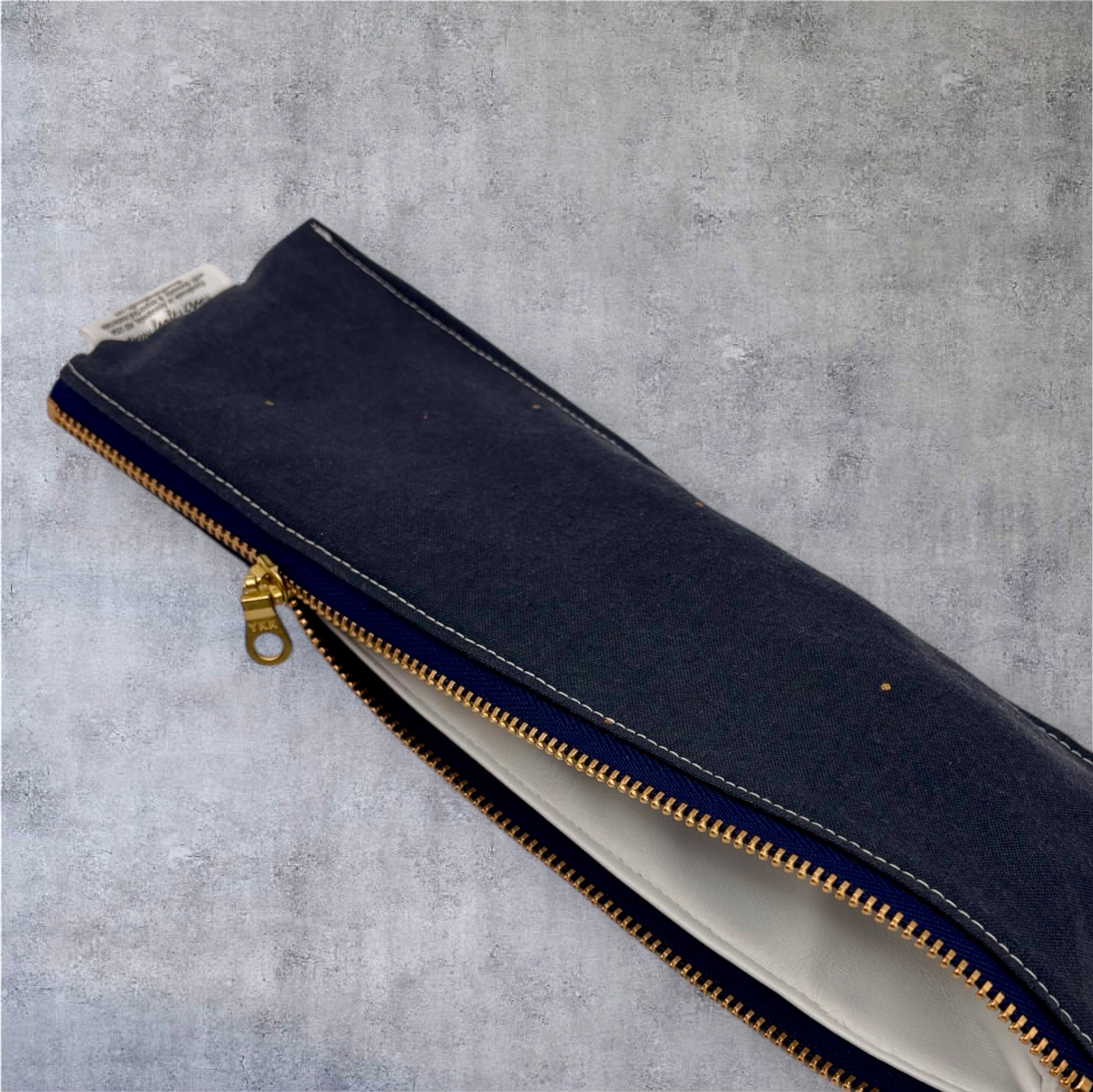 Regular Sized Reusable Straw/Utensil Wet Bag Dots on Navy with Metal Zipper