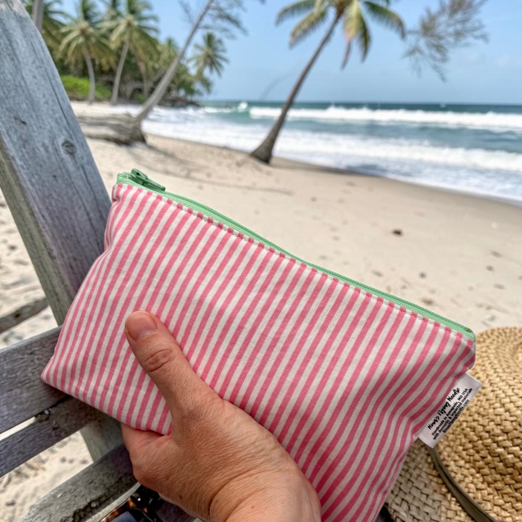 Snack Sized Reusable Zippered Bag Stripes Thin Light Pink and White