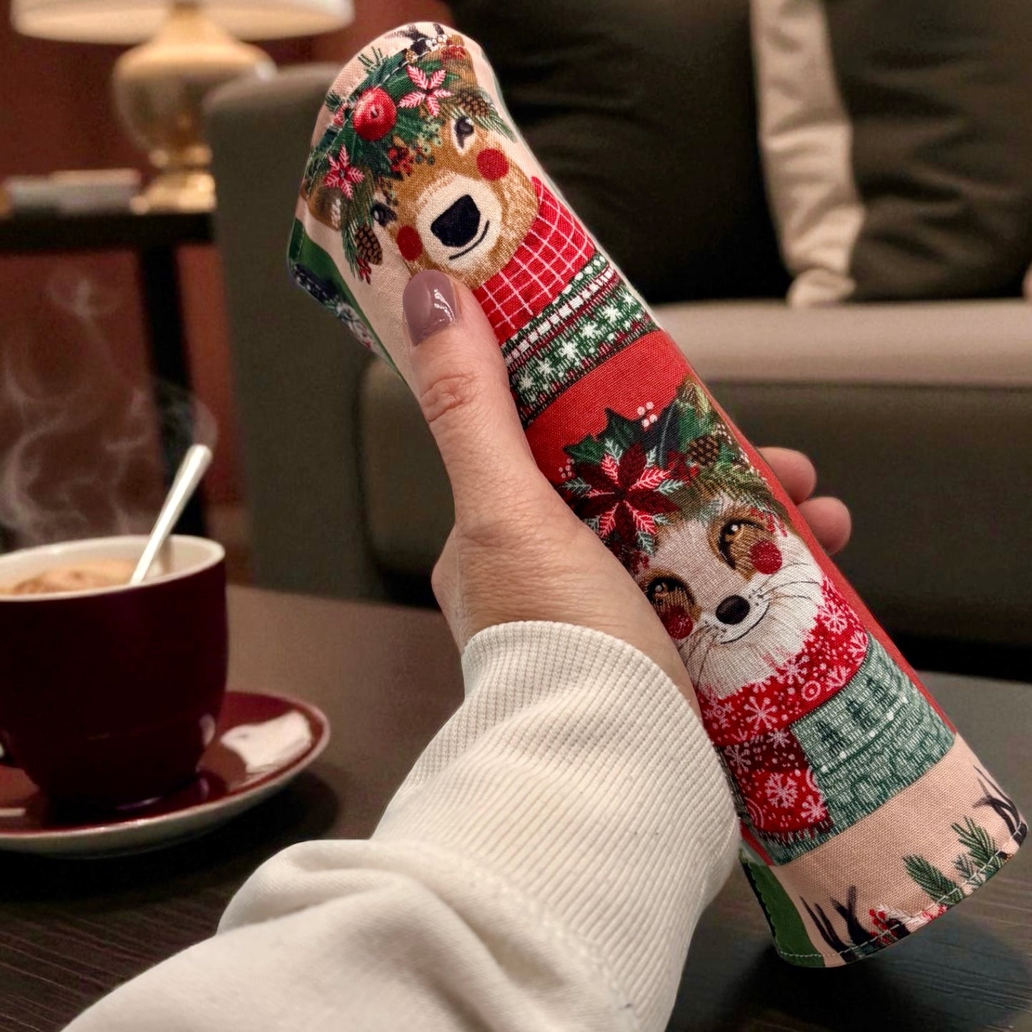 Reusable Napkins - Animals with Christmas Wreaths