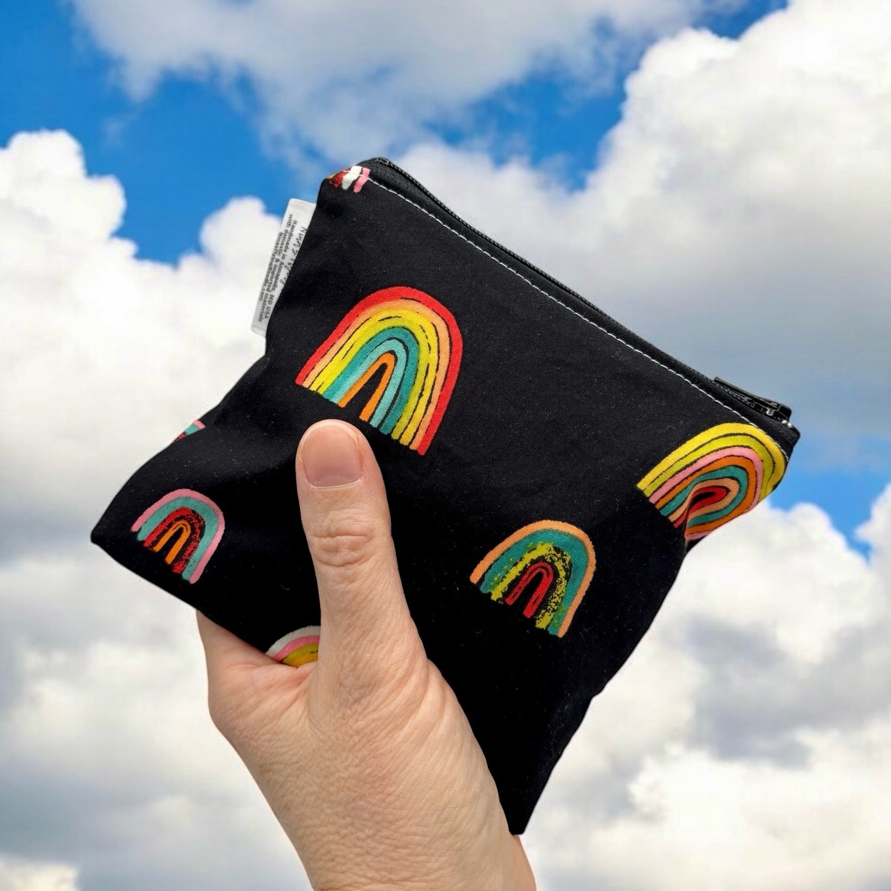 Toddler Sized Reusable Zippered Bag Rainbows on Black