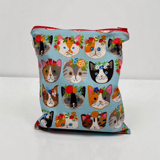 Medium Sized Wet Bag Cats and Flowers