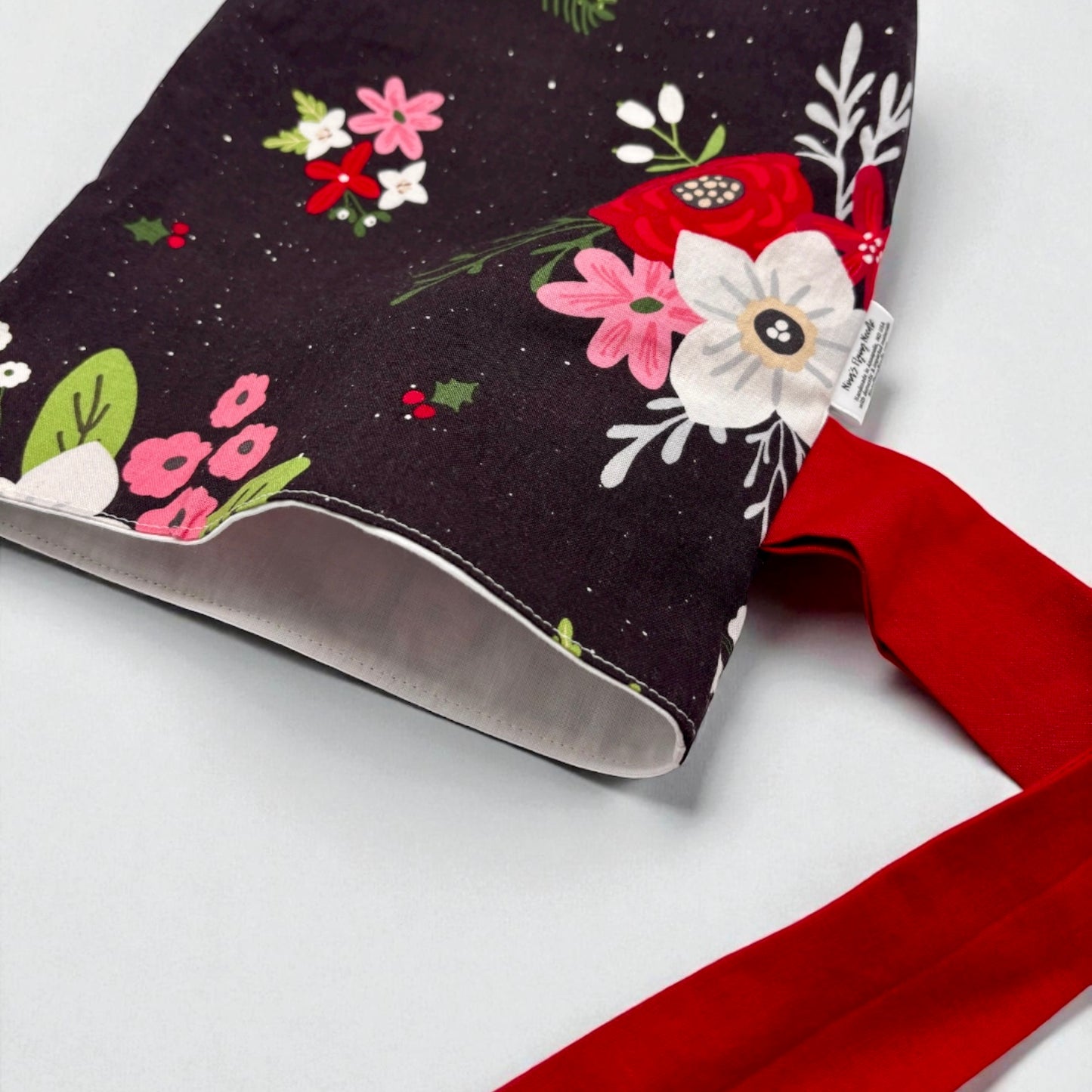 Little Something Gift Bag - Christmas Flowers on Black