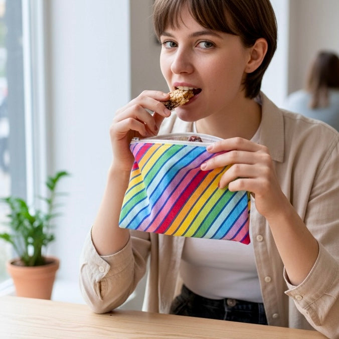 Snack Sized Reusable Zippered Bag Stripe Bias Rainbow