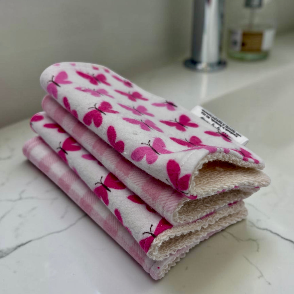 Wash Cloths - Minis - Gingham - Pink - Butterflies