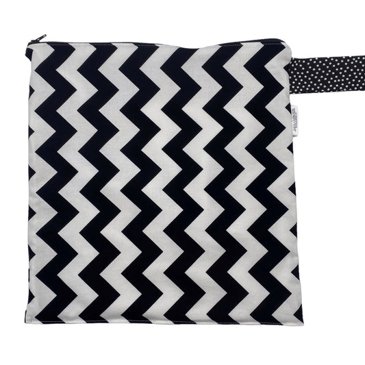 Large Wet Bag with Handle Chevron Black and White