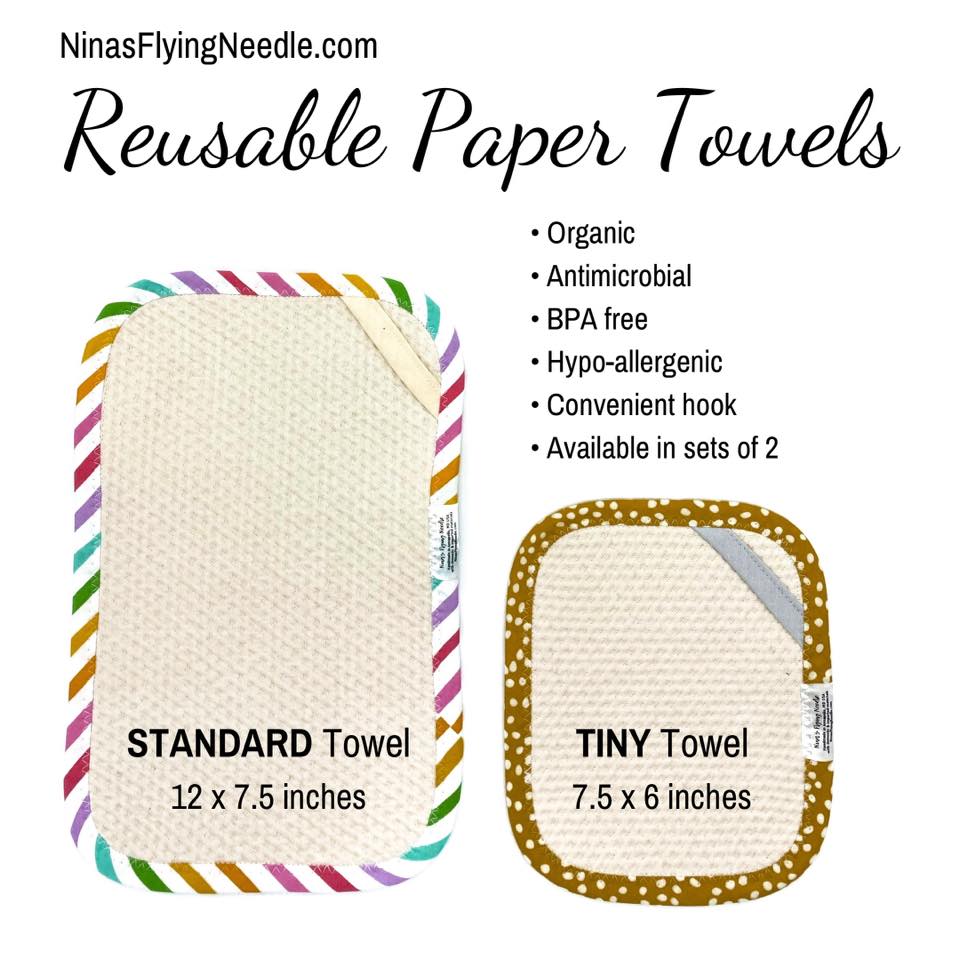 Set of 2 TINY Reusable Paper Towels - Gold, Sparkly Stars