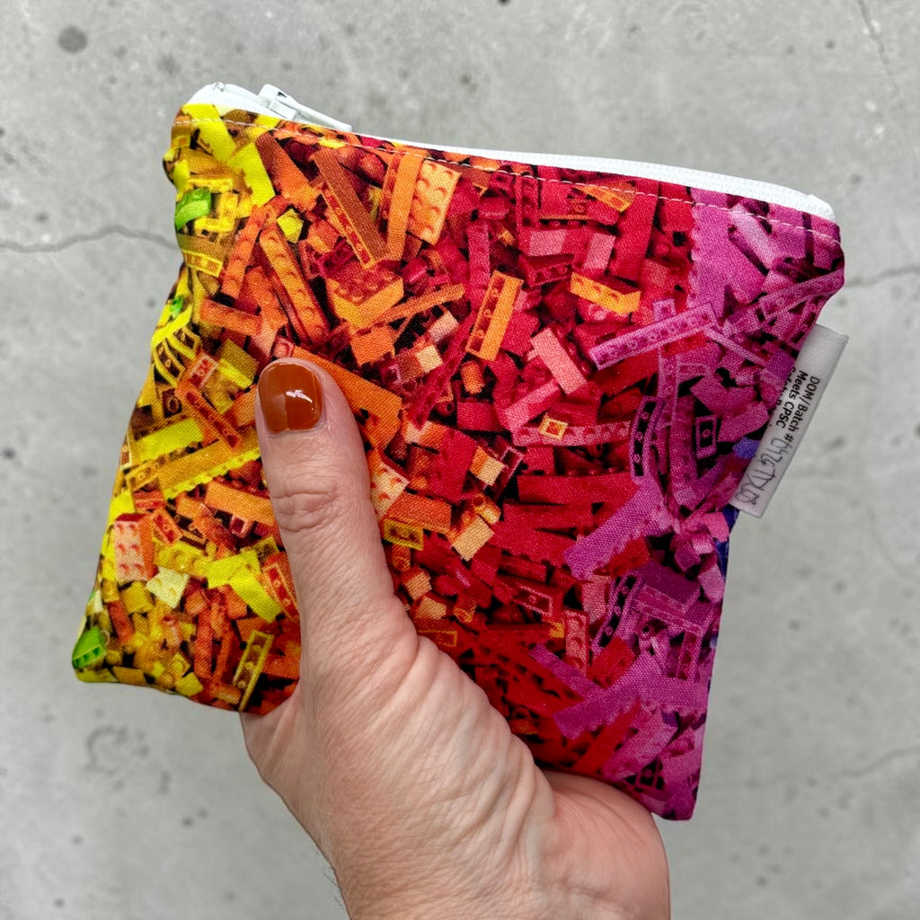 Toddler Sized Reusable Zippered Bag Building Bricks Rainbow