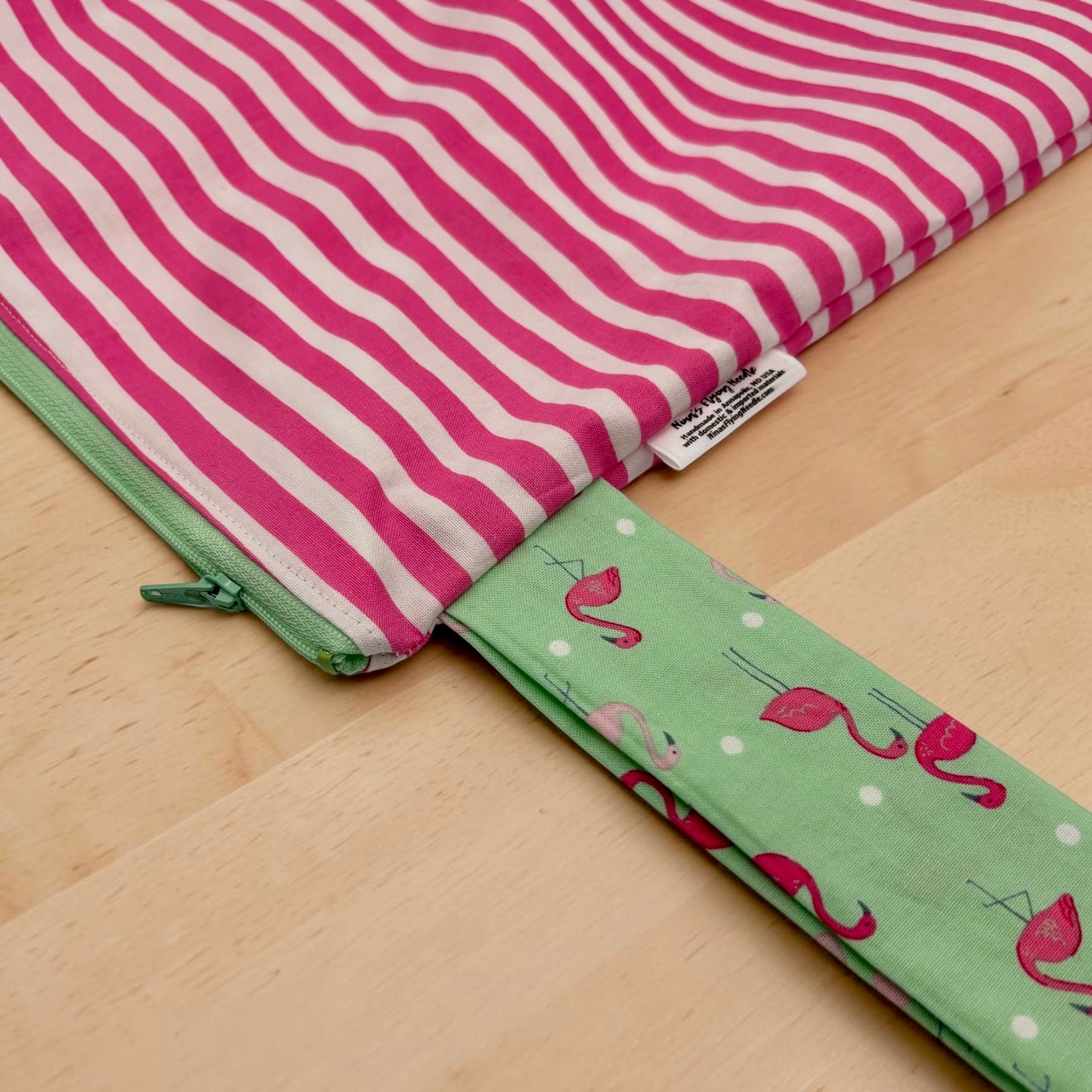 Large Wet Bag with Handle Stripe Wonky Pink and Flamingos