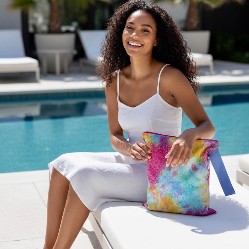 Large Wet Bag with Handle Tie Dye Polka Dots