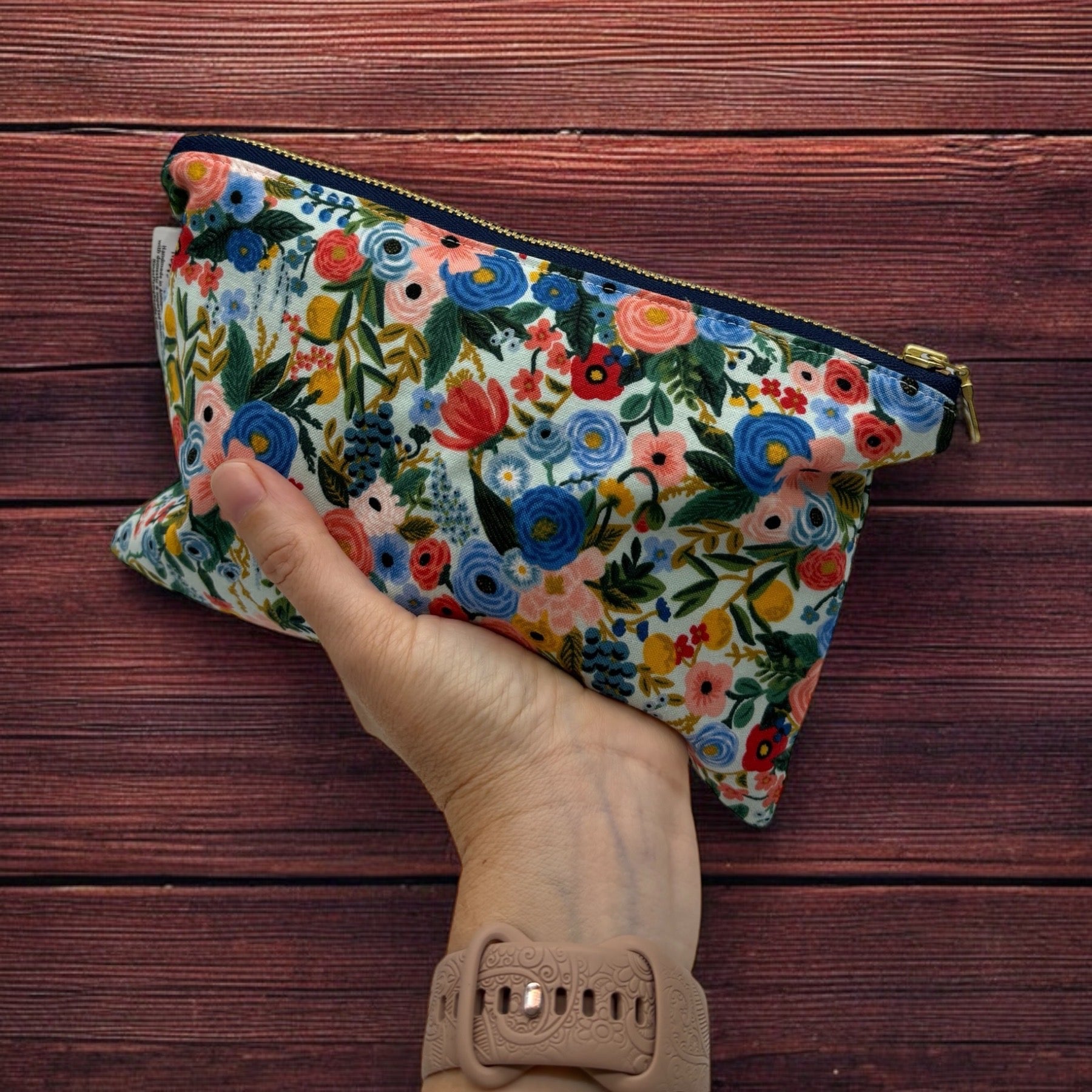 Snack Sized Reusable Zippered Bag Floral with Gold Zipper