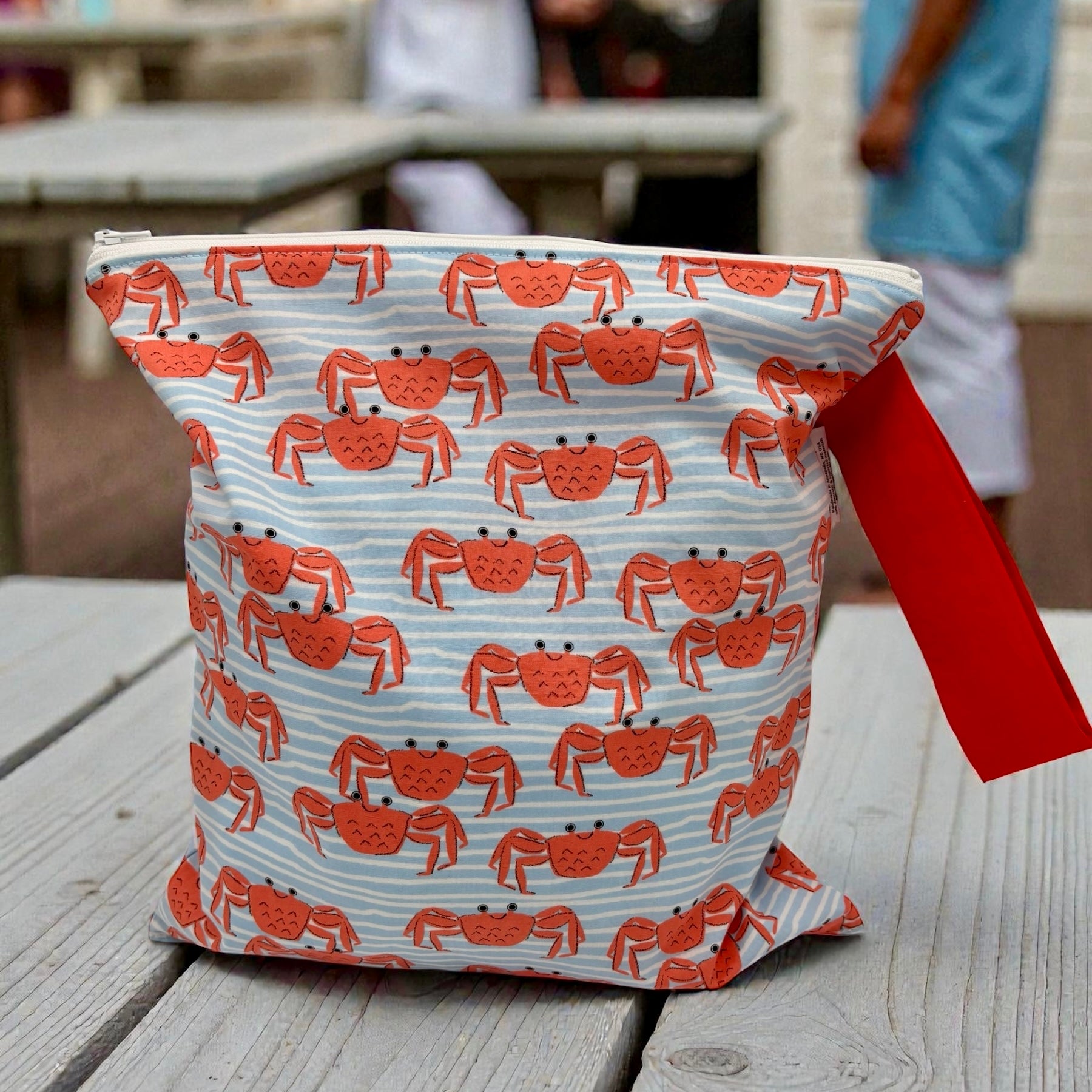 Large Wet Bag with Handle Pool Crabs and Stripes
