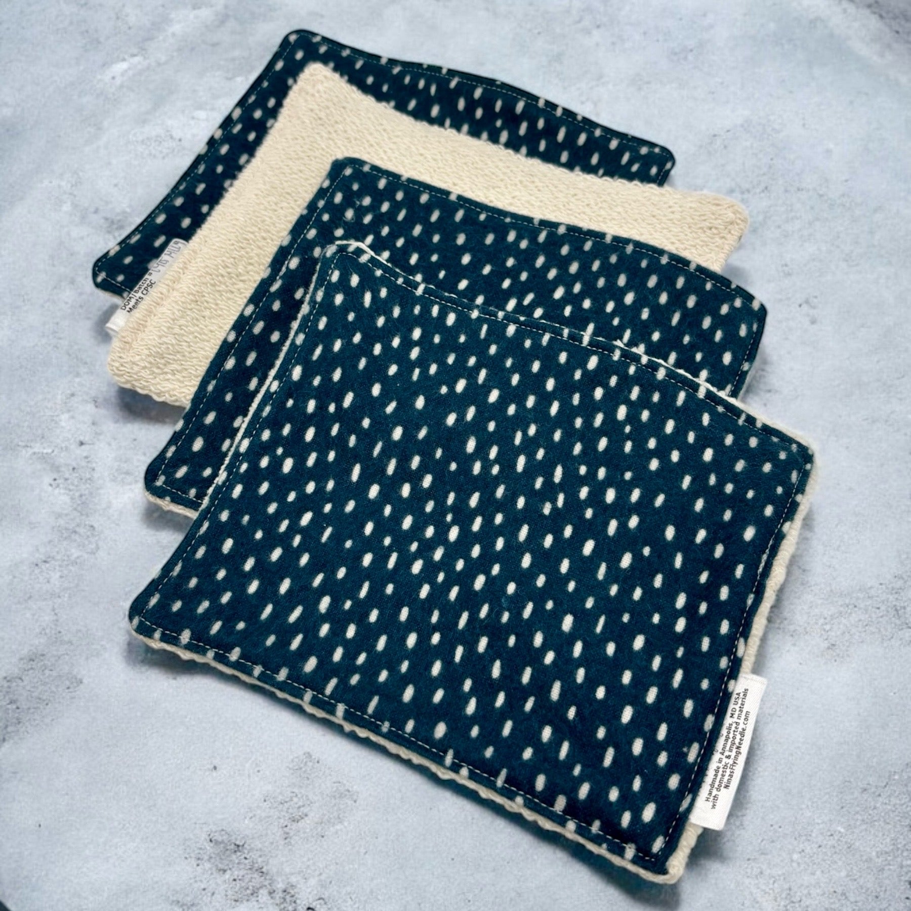 Wash Cloths - Minis - Dots - White on Navy