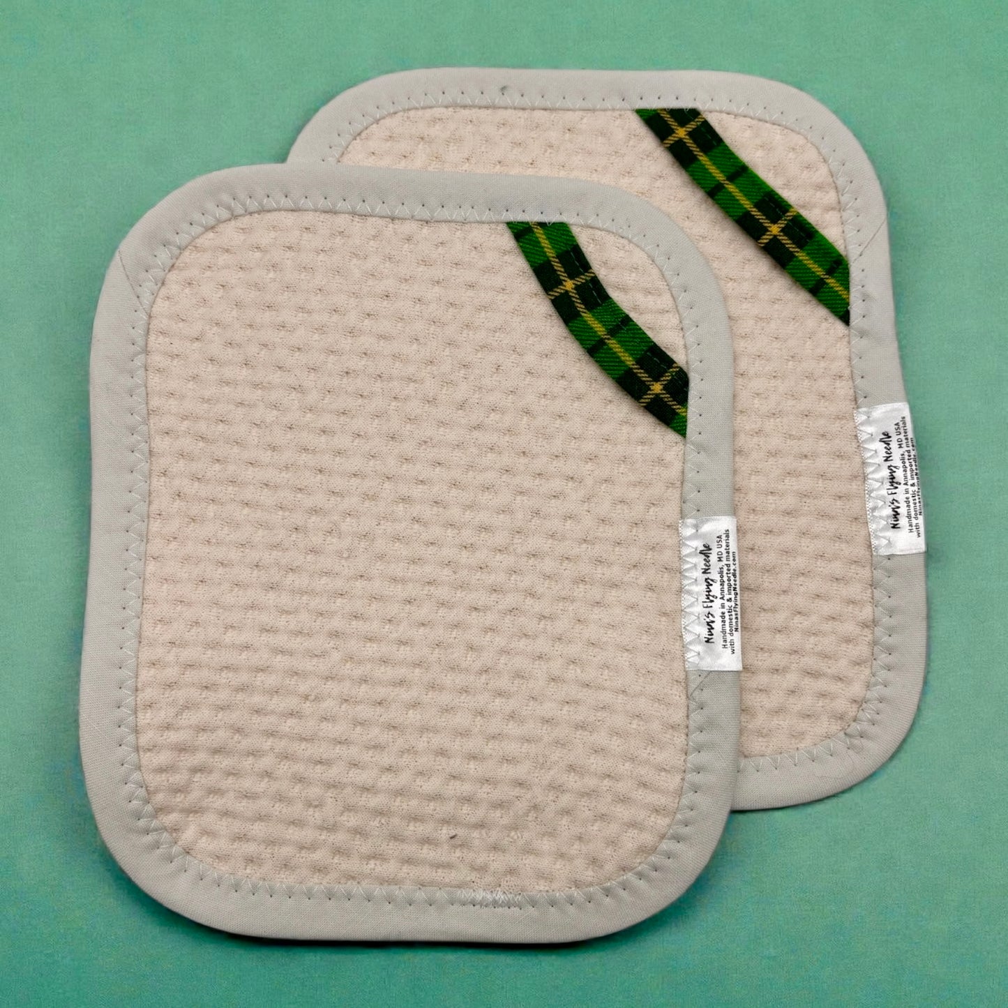 Set of 2 TINY Reusable Paper Towels - Off White with Plaid