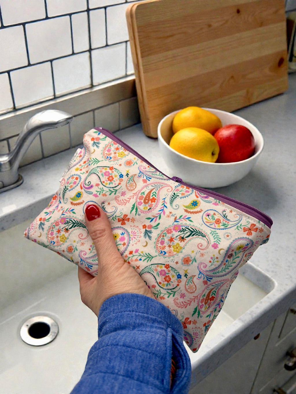 Snack Sized Reusable Zippered Bag Paisley