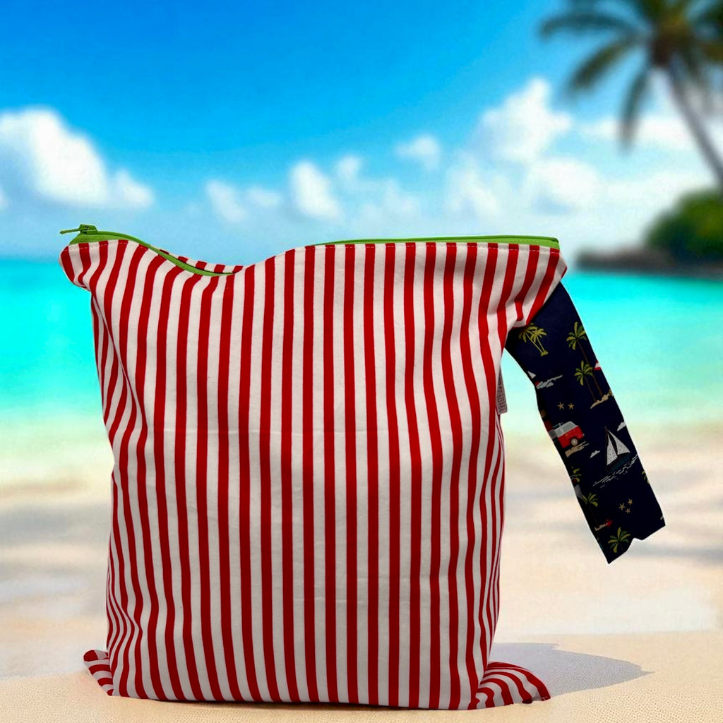 Large Wet Bag with Handle Stripes and Beach Icons