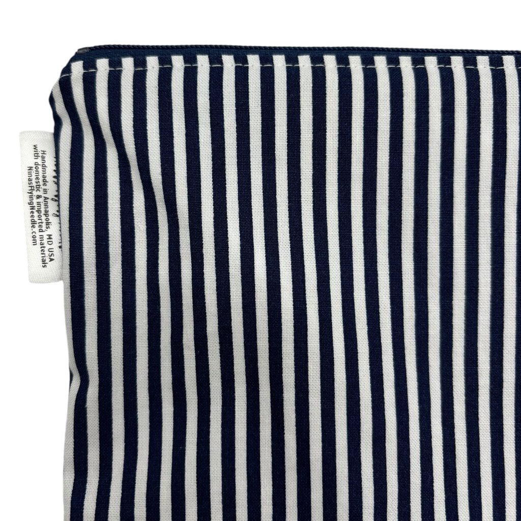 Sandwich Sized Reusable Zippered Bag Stripes Navy Blue