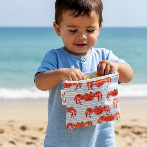 Toddler Sized Reusable Zippered Bag Crabs
