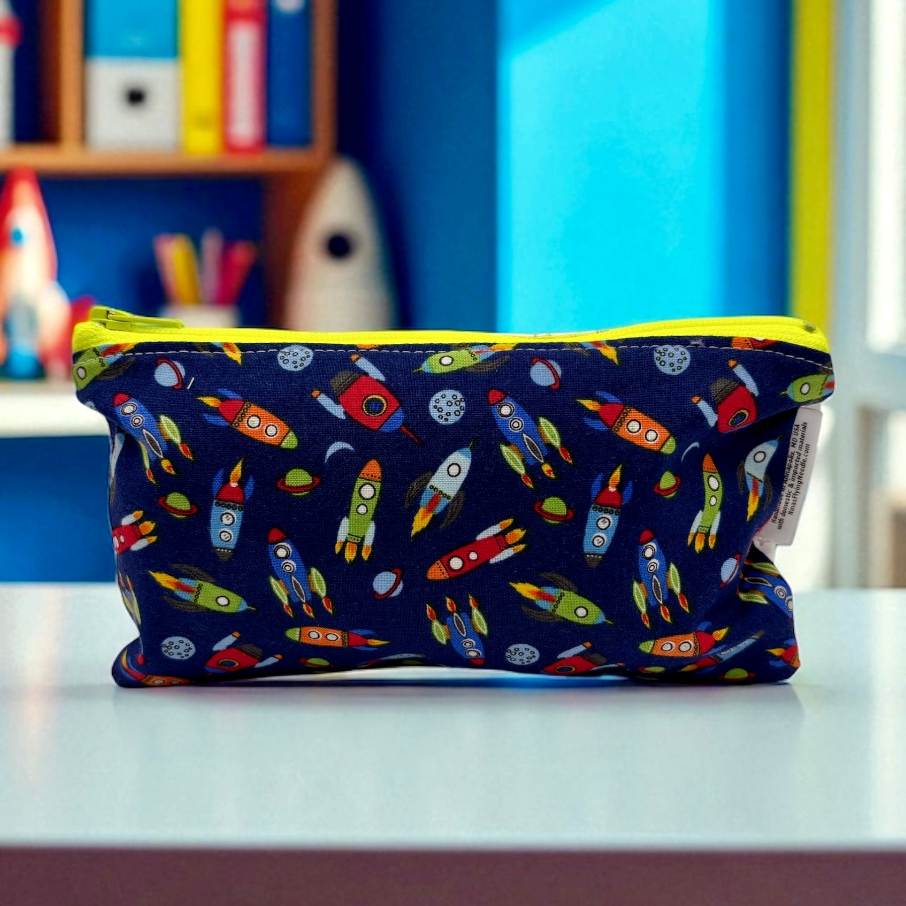 Knick Knack Sized Reusable Zippered Bag Rockets/Stars Combo Print