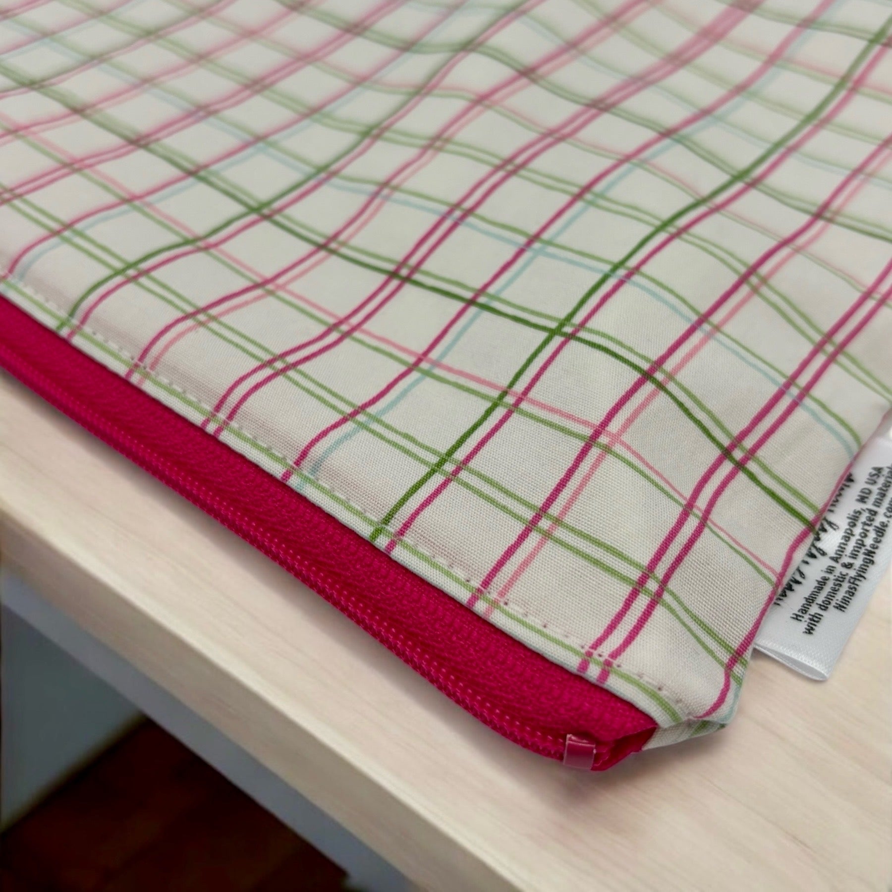 Gallon Sized Reusable Zippered Bag Plaid Green and Pink