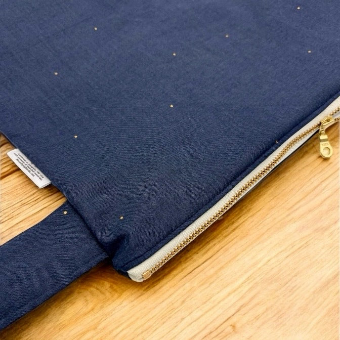 Large Wet Bag with Handle Navy with Golden Dots