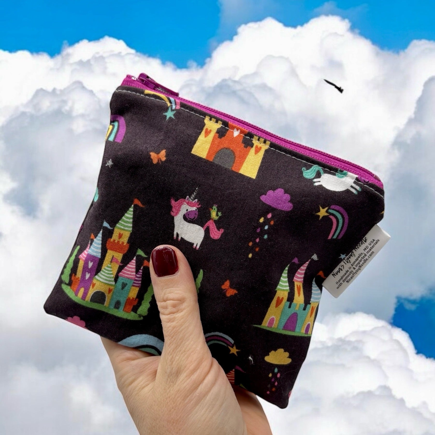 Toddler Sized Reusable Zippered Bag Unicorns and Castles