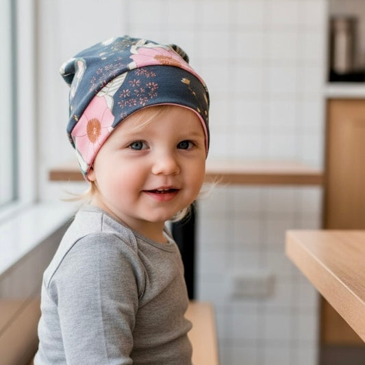 Beanie Hat in Little Kid: Floral with Rose Gold