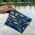 Sandwich Sized Reusable Zippered Bag Sharks on Blue