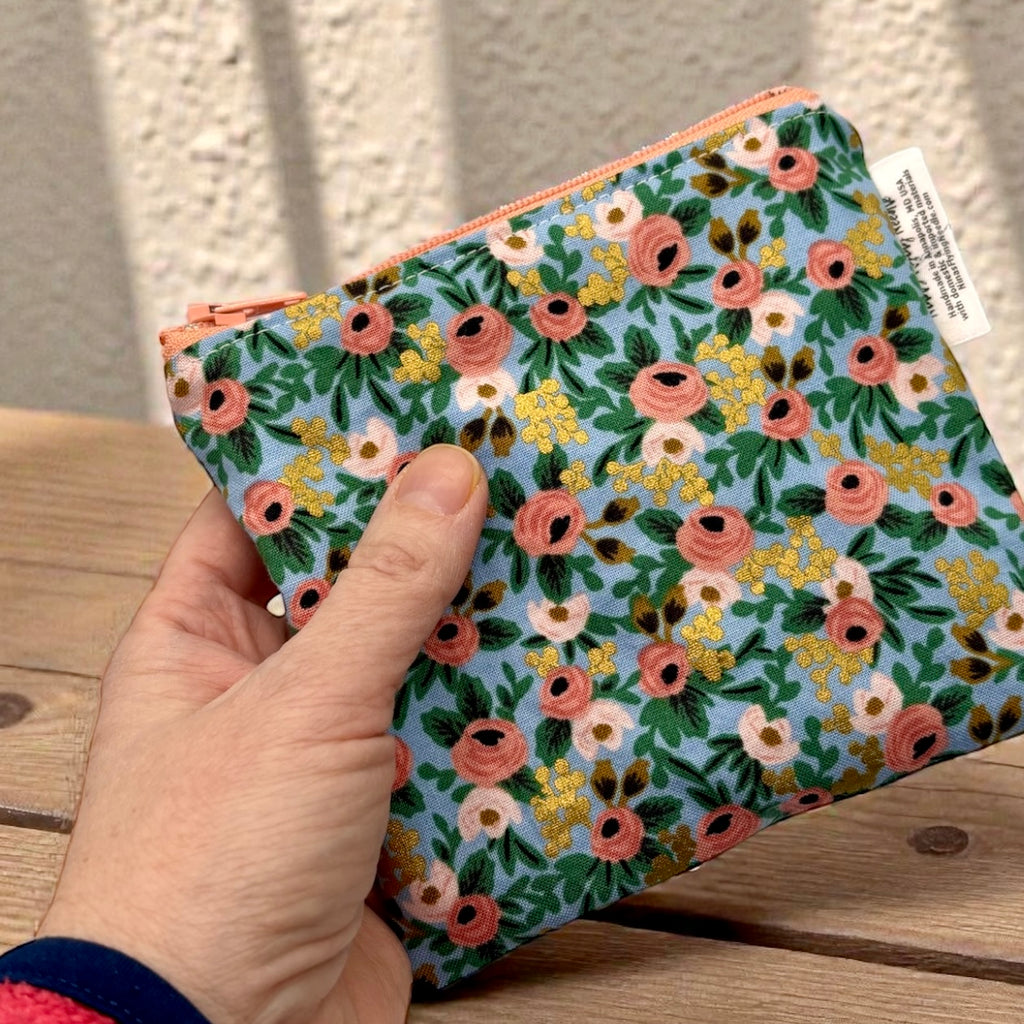 Toddler Sized Reusable Zippered Bag Floral with Gold Accents