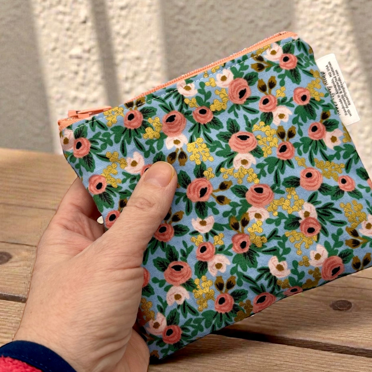 Toddler Sized Reusable Zippered Bag Floral with Gold Accents